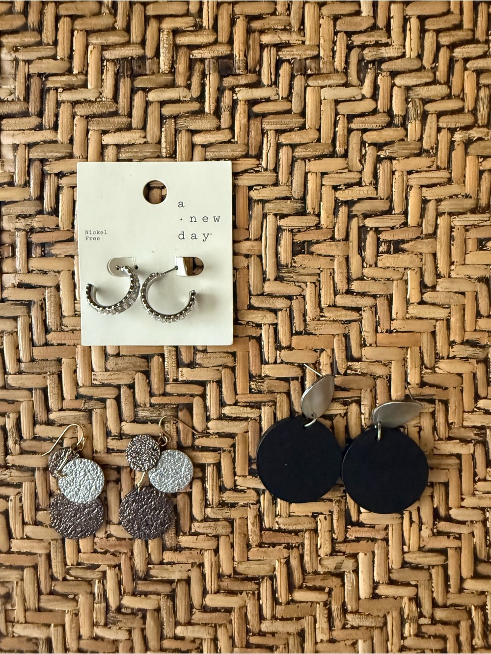 a.new day, Black and Silver, Three-Pair Earring Set